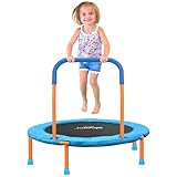 ATIVAFIT Ø 92cm Trampolin Kinder Klein Minitrampolin mit Haltegriff Faltbares Gartentrampolin bis 25kg belastbar Indoor Outdoor Trampolin für Kleinkindern,Jungen,Mädchen ab 2-6 Jahren (Blue)