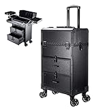 Professioneller Make-up-Trolley mit Rollen, aus Aluminium, Schwarz, 3-fach – Reise-Make-up-Künstler, schwarz 1