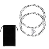 QIBZI Armbänder für Damen Magnetisches Paararmband, passendes Armband, Edelstahl-Magnetarmband (silbernes Paararmband + 1 schwarzer Samtbeutel)