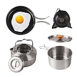 Camping-Kochset – 3-teiliges Edelstahl-Antihaft-Pfannen | Camping-Kochset, für Küche, Zuhause, Outdoor, Picknick, Reisen, Abenteuer, Pfadfinder, Anfänger, Fischeier, Steaks