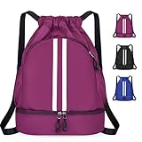 Yomaido Sporttasche,Turnbeutel Große Kapazität,Sportrucksack Wasserdichter Verstellbarer,Kordelzug Rucksack mit Mehreren Fächern,für Herren Damen Kinder Jungen(Lila)