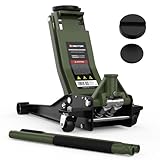 Wagenheber hydraulisch 3T Flache Hubhöhe 75-505mm mit 2X Gummiauflage Profi Rangierwagenheber hydraulischer 360° Rollen Heber Unterstellbock (Grün)