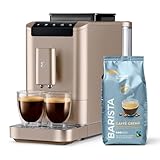 Tchibo Kaffeevollautomat Esperto2 Caffè mit 2-Tassen-Funktion inkl. 1kg Barista Caffè für Caffè Crema und Espresso, Metallic Sand