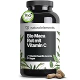 natural elements Bio Maca Rot – 3000 mg Bio Maca rot pro Tagesdosis – 180 Kapseln – Mit natürlichem Vitamin C, ohne Magnesiumstearat – zertifiziert Bio, hochdosiert, vegan, & laborgeprüft