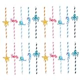 Yardenfun 50 Stück Hawaii Tierkarten Papierstrohhalme Bunte Partytrinkhalme für Kindergeburtstage Strandpartys und Festlichkeiten Krabbe Seestern Wal