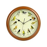 Lautlos Wanduhr, Vogelgesang-Uhr, Chic Wanduhren, mit 12 Einheimischen Singvögeln,Original-Naturaufnahmen, Heimdekoration, Dekorative Uhr,Lautlos,passend für Wohnzimmer und Schlafzimmer. (Braun)