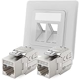 hb-digital 2-Port CAT 7 Netzwerkdose unterputz RAL9003 + 2X CAT 7 Keystone RJ45 Modul LAN Ethernet Keystone Dose Buchse Einbaubuchse für CAT 5e CAT 6 CAT 6a max. 10 Gbit/s STP - Signalweiß