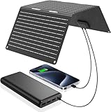 Ecosonique 30W Faltbar Solarpanel,IP67 Wasserdicht Solar Ladegerät USB-A USB-C für Handy Kamera Powerstation, für Camping Backpacking Kompatibel mit Handy, iPhone, Samsung Galaxy, Google Pixel, LG