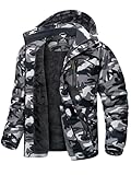 KEFITEVD Winter Jacke Herren Comouflage Übergangsjacke Warm mit Kapuze Schneejacke Tarnmuster Herbstjacke Männer Windjacke mit Reißverschluss Tarn M