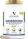 Weissdorn BIO | mit Safran und Melisse | Heilpflanze, Hohe Konzentration | 1269mg / tag | 90 kapseln | Spitzenqualität