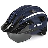 VICTGOAL Fahrradhelm MTB Mountainbike Helm mit abnehmbarem magnetischem Visier Abnehmbarer Sonnenschutzkappe und LED Rücklicht Radhelm Rennradhelm für Erwachsenen Herren Damen (Navy)