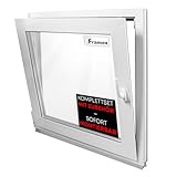Framex Kellerfenster Fenster Kunststofffenster Weiß Breite x Höhe 40 x 50 cm (400 x 500 mm) 2-fach (32 mm) Dreh Kipp DIN Links - Premium - Alle Größen