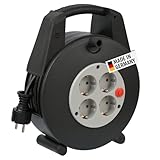Brennenstuhl Vario Line Kabelbox 4-fach/Mini-Kabeltrommel (15m Kabel, Made in Germany) schwarz/grau