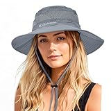 Durio Sonnenhut Damen und Herren - Outdoor Sommer Wanderhut UV-Schutz Bucket Cap mit Kinnriemen Fischerhut Safarihut Faltbar Mesh Breite Krempe Campinghut Dunkelgrau