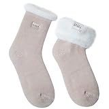 JARSEEN 2 Paar Damen Thermosocken Kuschelsocken Winter Warme Dicke Süß Haussocken Mit Vollplüsch und Wolle (2 Khaki, EU 36-42)