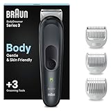 Braun Bodygroomer Series 3, Elektrischer Körperrasierer Herren mit 3 Zubehörteile, Kabelloser Trimmer für Intimbereich und Körper, 80 Min Akku, Wasserdichter Körperhaartrimmer, BG3340, Schwarz/Grau