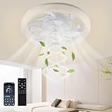 papasbox Deckenleuchte mit Ventilator 48cm | 3 Farbtemperatur 6 Geschwindigkeiten 70W LED Deckenventilator mit Beleuchtung Lampe | Deckenlampe Fernbedienung Dimmbar für Wohnzimmer Schlafzimmer Weiß