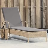 Myheimly Sonnenliege Gartenliege Relaxliege Gartenmöbel Liege Strandliege mit Rollen und Auflage Beige Poly Rattan Beige und Grau