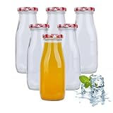 Yeelua Glas-Milchflaschen, kleine Milchflaschen mit hübschem rotem Gingham-Deckel, wiederverwendbar, leere Glasflaschen, Saftflaschen, Marmeladengläser für Dekoration und Hochzeiten, 6 Stück