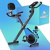 Heimtrainer Fahrrad Klappbar, VANNECT Hometrainer Fahrrad mit 16 Stufen Magnetwiderstand, Pulssensor, 160KG Belastbar, Verstellbarer Rückenlehne & Sitz, Fitnessbikes für Zuhause und Büro
