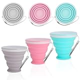 GD HUA 3 Stück Faltbarer Becher, Faltbare Silikon-Becher, Becher Faltbar mit Deckel Schlüsselband, Tragbares Reisebecher 200ml, Campingbecher Set für Picknick, Wandern, Reisen
