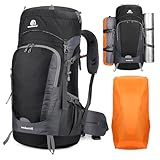 Aolawco Wanderrucksack 65L, Trekkingrucksack Wanderrucksack, Rucksack Reiserucksack Herren Damen Atmungsaktiv mit Regenschutz, Großer Rucksack für Outdoor Reisen Camping Trekking