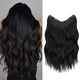 TESS Clip in Extensions Gewellt, 45 cm Haarverlängerung Clip in Schwarz Kunsthaar Einteiler mit 5 Clips Haarteil Extensions U-Form