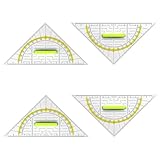 SHYSBV 4pc Set Geodreieck mit Griff Bruchsicheres Transparentes Geometrie-Dreieck Lineal für Grundschule, Büro & Schule inkl. Kreisschablone
