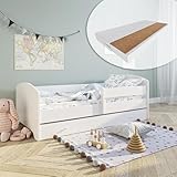 Kids Collective Kinderbett 80x160 cm mit Matratze und Schublade, Rausfallschutz & Lattenrost in weiß Skandi | von 3. bis 10. Lebensjahr