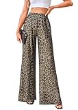 VOGMATE Sommer Hosen Damen Locker Weites Bein Luftige Hose High Waist Strandhose Y2K Leopardenmuster Freizeithose Bunte Hosen Leicht Chiffon