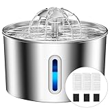 BalimoPet Katzenbrunnen Edelstahl, 2,2L Superleise Trinkbrunnen für Katze mit Kabel, Einfach zu Reinigen, Katzen Trinkbrunnen mit Vierfaches Filtersystem & LED-Licht, mit 3 Aktivkohlefilter