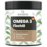 Bandini® Omega 3 | 366 Softgels, 2000 mg reines Fischöl mit 600mg bioaktiven Triglyceriden EPA und DHA | Fettsäuren für Herz und Gehirn | 2 Softgels/Tag für 6 Monate Versorgung | hochdosiert, GMO-frei