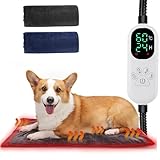 Angelpet Haustier Heizkissen L 45x70cm – Heizdecke für Hunde & Katzen, 30–60 ℃ Temperatur & 14 Timer (0–12H/24H), Hunde Heizmatte mit Auto Screen-Off, bissfestem 1,8 m Kabel, 2 waschbaren Bezügen