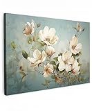 MuchoWow© Bilder Groß 120x80 cm XXL Wohnzimmer Deko Modern Wandbild Foto auf Leinwand Bild Schlafzimmer Room Decor Geschenke Vintage - Blumen - Weiß - Zweige - Natur