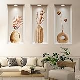 3er Pack 3D Wandaufkleber Wohnzimmer 3D Vase Wandaufkleber PVC Abnehmbare Wandaufkleber geeignet für die Wanddekoration aus Wohnzimmer Schlafzimmer Badezimmer
