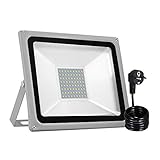 papasbox LED Strahler, 50W LED Fluter IP65 wasserdicht Außenstrahler Flutlichtstrahler Aluminium Scheinwerfer Licht Kaltweiß 6000K, EU Stecker, ideale Wandleuchte für Garten, Sportplatz