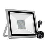 LED Strahler, 50W LED Fluter IP65 wasserdicht Außenstrahler Flutlichtstrahler Aluminium Scheinwerfer Licht Kaltweiß 6000K, EU Stecker, ideale Wandleuchte für Garten, Sportplatz