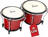 XDrum PERC Bongos Club Weinrot - 2 Trommeln mit 6' und 7' - Bongotrommeln mit stimmbaren Naturfellen und Stimmschlüssel - Holztrommeln Weinrot
