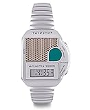 TalkJoy Profi Metallzugarmband Sprechende Armbanduhr Blindenuhr Sprachausgabe Zeitansage auf Knopfdruck Stundenansage Wecker Sehbehinderte (Silber) Seniorenuhr Demenzuhr Geschenk