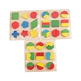 Kisangel 1 Satz 3 Stück passende Bausteine ​​ Bildungsspielzeug für Geometrischer passender Baustein mit geometrischen Blöcken Lernspielzeug aus Holz Bambus
