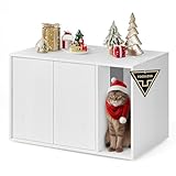 SONGMICS HOME Katzenklo-Schrank, Toolless-Technologie, Superschnelle werkzeuglose Montage, Katzenschrank für große Katzen, Push-to-Open Türen, Katzenhaus, minimalistisch, schneeweiß PCL013W01