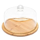 Glasglocke Glashaube Kuchenglocke Käseglocke mit Holz Unterteller Käseplatte Haube Servierplatte Glas- Platte Käse- Brett Tortenplatte Kuchen Abdeckung für Küche Party Outdoor