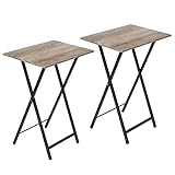 HOOBRO Beistelltisch, Klappbar Tablett Tisch, Sofatisch 2er Set, Serviertisch Snack Tisch Industriestil, Kaffeetisch TV Tray für kleinen Raum, einfach montierbar, stabiles, Greige-Schwarz EBG25BZ01