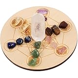 WEKAMOS Natürliche Kristallsäulen Chakra Steine Holzplatte Dekoratives Wahrsagebrett mit Sieben Sternen Echtes Edelstein ornament für Meditation Divination und Wohnkultur
