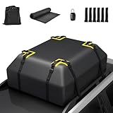 GYMAX Auto Dachbox, wasserdichte Dachtasche für Autos mit/ohne Gepäckträger, Dachkoffer mit Antirutschmatte & 6 Türhaken, Aufbewahrungsbox mit Kordelzugtasche & digitales Schloss (420 L,Schwarz)