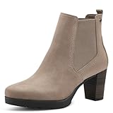 Tamaris Damen Chelsea Boots Textil Blockabsatz; TAUPE/beige; 39 EU