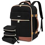 LOVEVOOK Reiserucksack Handgepäck Flugzeug, Rucksack Reise Flug Genehmigt Für Ryanair Easyjet, Travel Backpack Laptop Rucksack Damen Herren Für Business Arbeit, Schwarz Braun