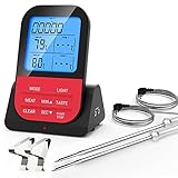 Grillthermometer Kabellos Fleischthermometer Funk Bratenthermometer Digital Magnetisch mit Timer LCD Display 2 Sonde Wireless Kerntemperatur Steak Backofen Garten BBQ Grill Zubehör