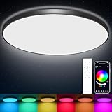 OPPEARL LED Deckenleuchte Dimmbar Flach Rund Schwarz 24W Deckenlampe mit Fernbedienung，RGB Steuerbar via App，2700K-6500K Smart LED Deckenlampe für Schlafzimmer Kinderzimmer Büro Wohnzimmer Ø30CM