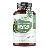 Bio Spirulina & Chlorella - 1740mg Pulver nur in 3 Kapseln - Zertifizierte Zutaten - 240 Vegane Kapseln - Super Greens ohne Zusätze - Alternative zu Presslinge - Von WeightWorld